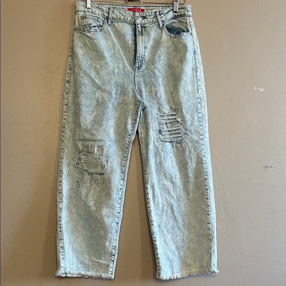 Y2K Vintage Guess Wide Leg Cropped Acid-Wash Ripped Women’s Jeans. Size 31.